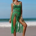 thumbnail image 6 of fatyb Womens Crochet Cover up Tassels Swimsuit Hollow out Coverup Sleeveless Bikini Beach Mesh Knit Dress, 6 of 6
