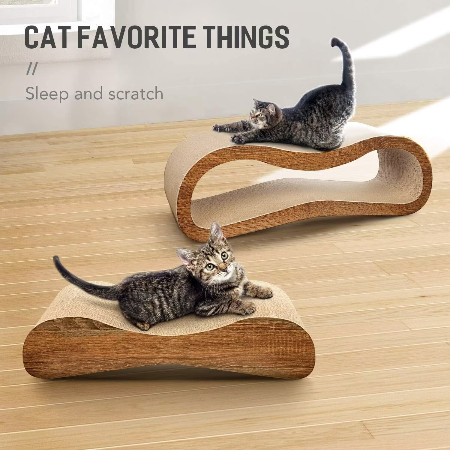 QUIOCOZY 2-in-1 Cat Scratcher Lounge, Large Cardboard Scratch Board Bed for Indoor Cats, Reversible Cat Scratching Pad, 27.56 x 9.45 x 8.86 in