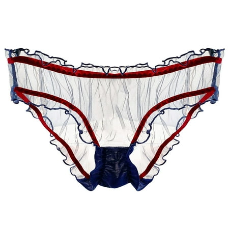BYHONG Women s Mesh Transparent Panties Lightweight Breathable Lace Pure Cotton Crotch Low Waist Briefs Underwear Blue One Size
