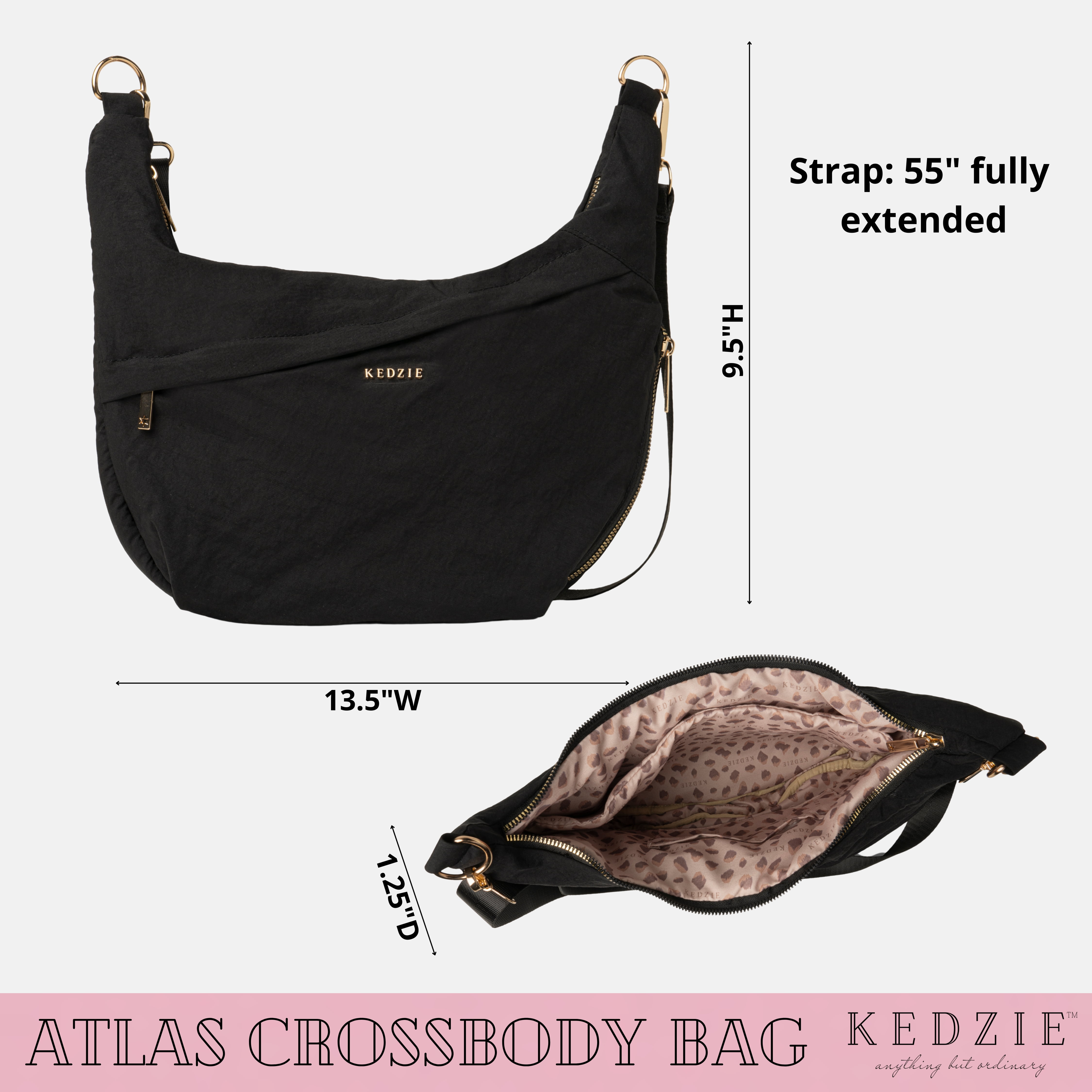 KEDZIE Atlas Lightweight Convertible Crossbody Bag, Black