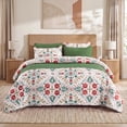 thumbnail image 5 of Regency Heights Full/Queen Comforter Set with Quilt Coverlet, 6-Piece Bed in a Bag Holiday Green Floral Bedding Set with Quilted Bedspread and Shams, Layered Bedding Bundle for All Season, 5 of 11
