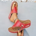 thumbnail image 5 of Flip Flops for Women Nonslip Thick Sole Wedge Sandals Retro Snakeskin Pattern Leather Dressy Summer Beach Vacation Shoes Red Size 9.5, 5 of 8