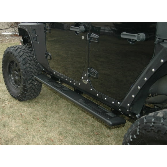 Fits 2007-2018 Jeep Wrangler JK Owens Running Board OC5164B-01 Fusion; Textured Powder Coat; Black; Aluminum; Unlighted; Mounting Bracket Required; Full Cab Length
