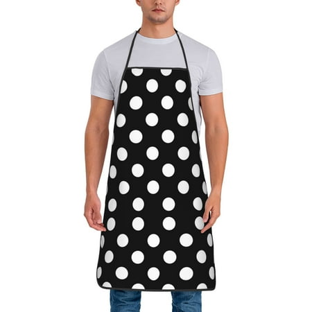 

Matuu Black and White Polka Dot for Cooking Apron for Men and Women Adjustable Strap and Waist Ties for Baking Cooking Gardening