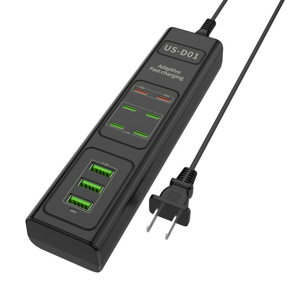 PGENDAR USB Charger Station, 9 Ports USB Charger with 6 Ports USB-C Charger, Desktop 50W Multi Port USB Charger Compatible with Galaxy S23/S22/S21/Tablet/Watch/Headphones