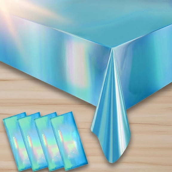 Iridescent Plastic Tablecloths Disposable Table Cover Sparkly Foil Table Cloth for Rectangle Tables Party Decorations Birthday Princess Bridal Wedding Christmas Blue