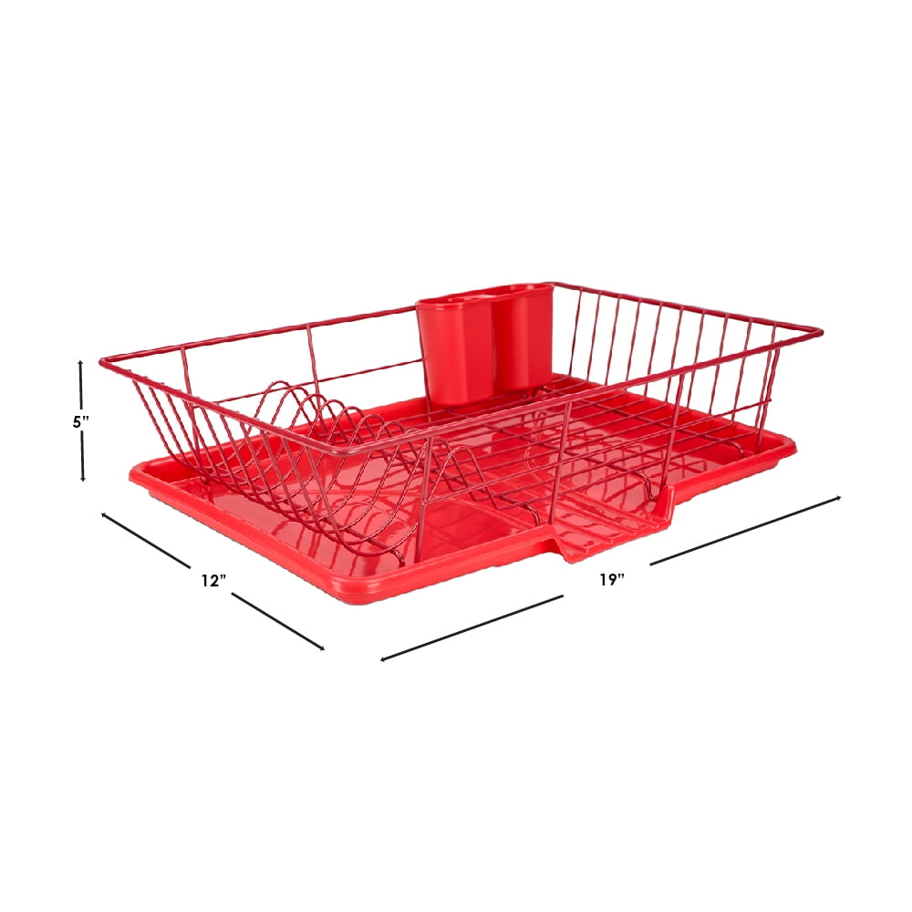 Home Basics Vinyl Coated Steel Dish Drainer Red