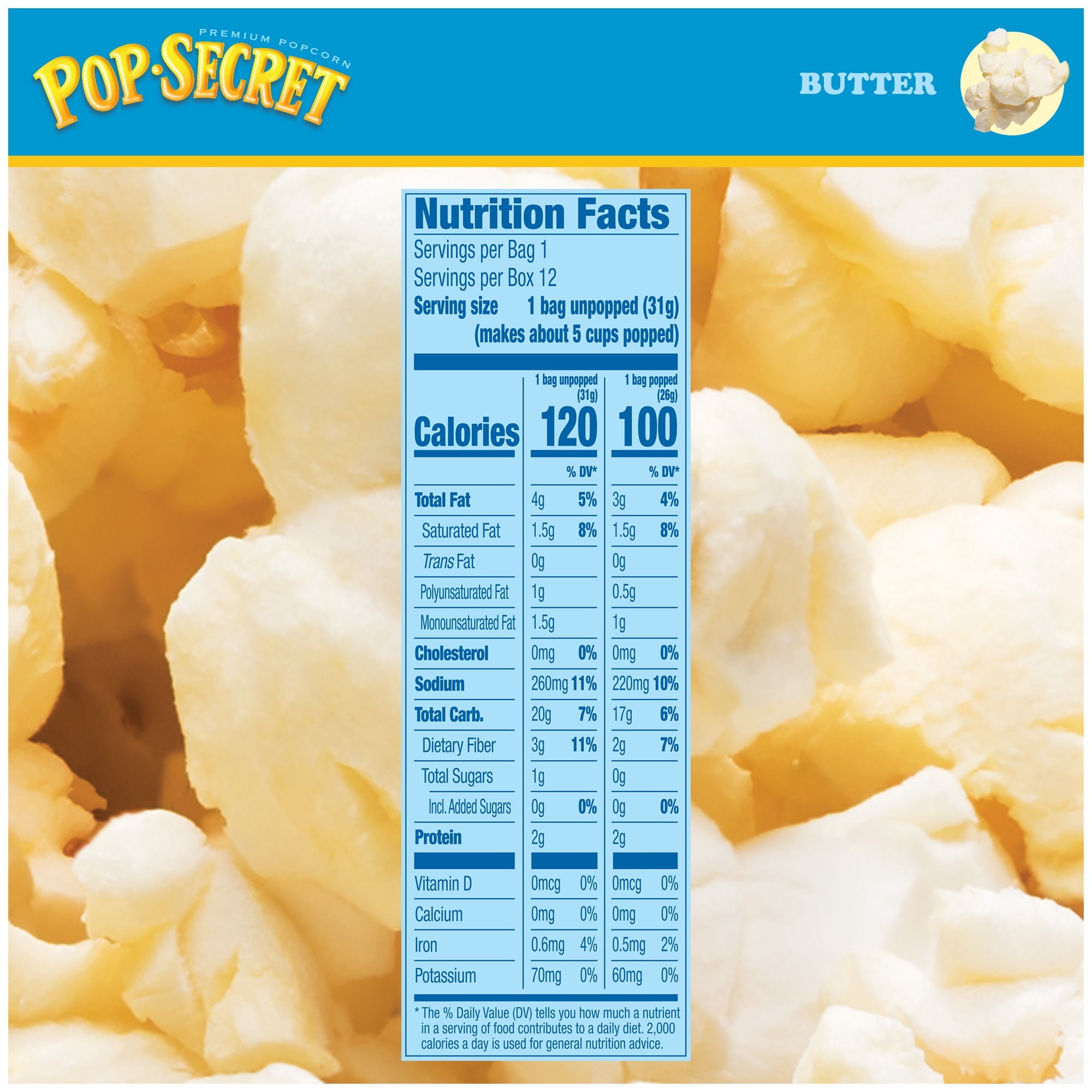 (3 pack) Pop Secret Microwave Popcorn, 100 Calorie Butter Flavor, 1.1 oz Mini Bags, 12 Ct