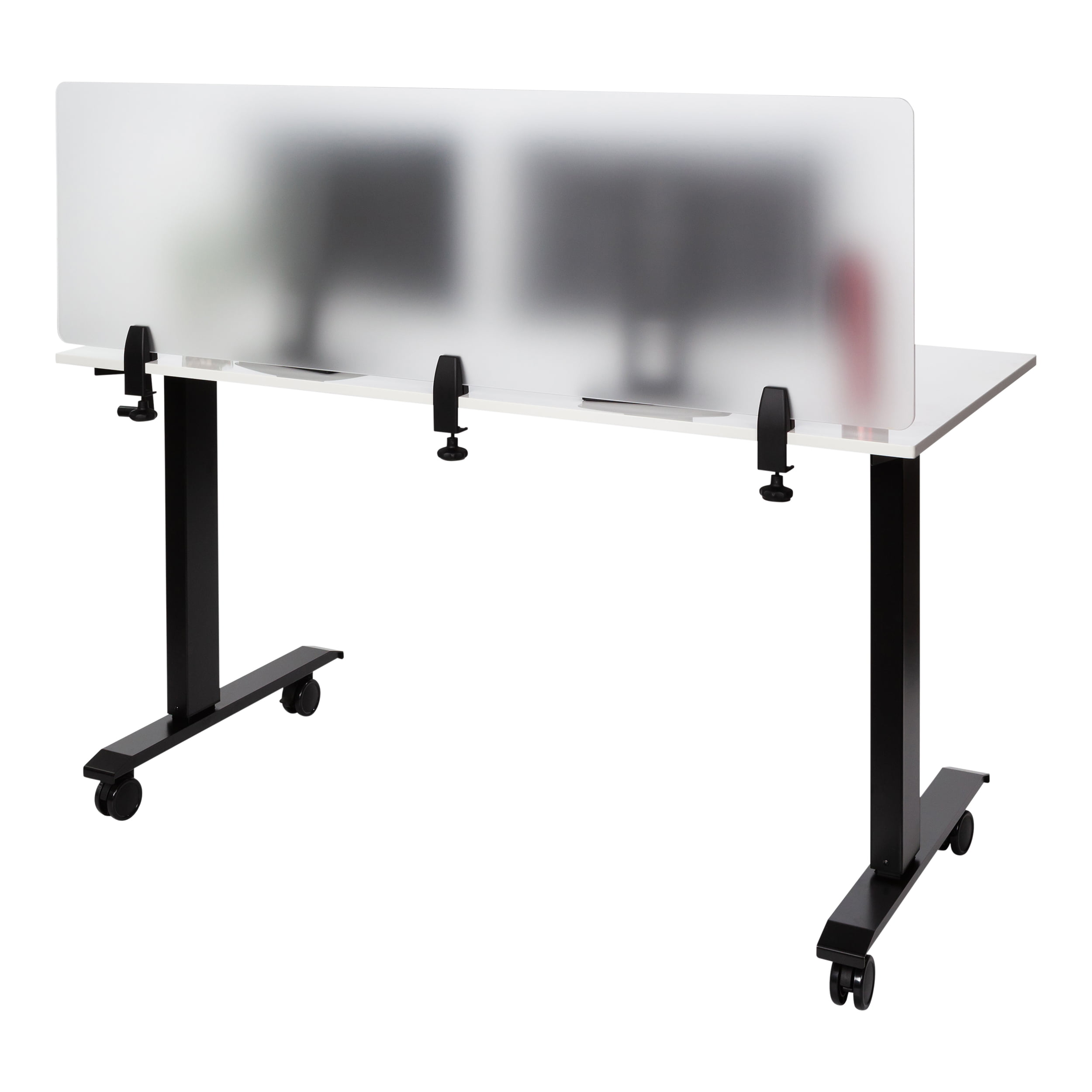 Stand Up Desk Store ReFocus Clamp-On Acrylic Desk Divider Partition Sneeze Guard Shield Clear, 48 W x 30 H 