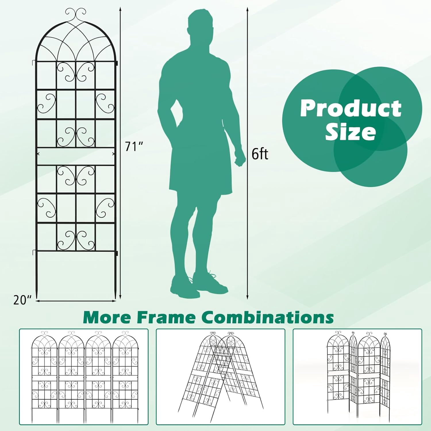 Kingsss 2 Pack Metal Garden Trellis, 71” x 20” Decorative Outdoor Trellis for Climbing Plants, Flowers, Vegetables, Rustproof Cucumber Trellis for Garden, Yard, Patio, Black