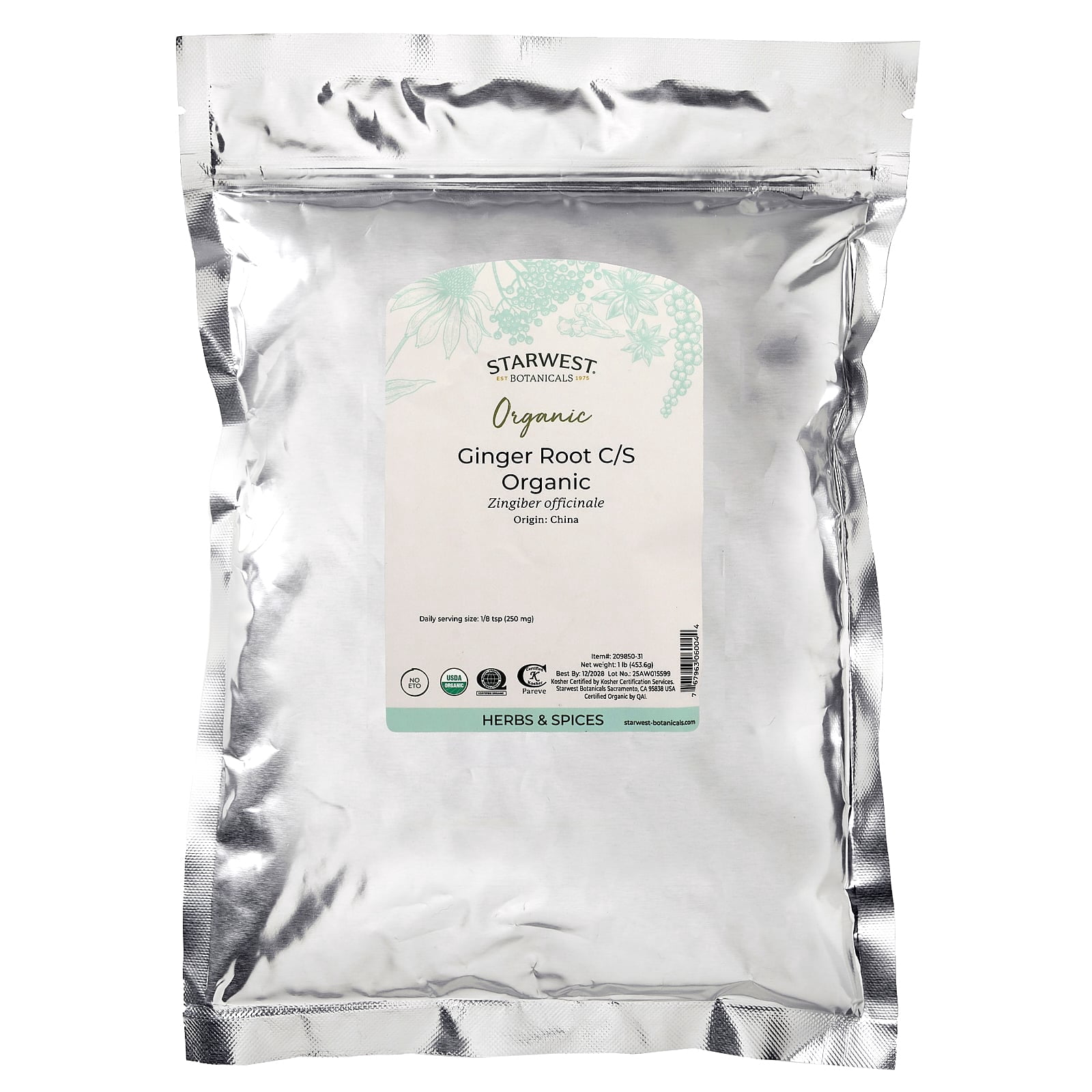 Starwest Botanicals - Bulk Ginger Root 1/4 inch C/S Organic - 1 lb.
