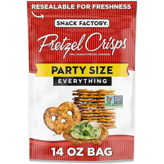 Snack Factory Everything Pretzel Crisps, Non-GMO, 14 OZ Party Size Bag ( Pack of 2 )