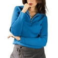 thumbnail image 6 of Jess by Meiko Women's Sweaters Long Sleeves Rib Knit Stretchy Fold-Over Collar Quarter Zip Sweater XL Blue, 6 of 8