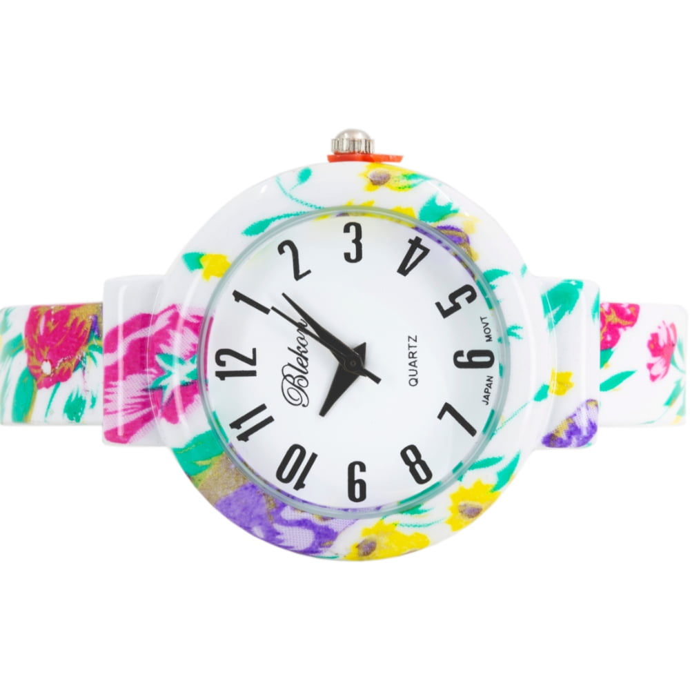 Blekon Collections Women’s Cuff Bangle Watch – Elegant Flower Design Bracelet Timepiece, Fashion Jewelry Wristwatch for Ladies, Stylish Dress Gift, Multiple Design Options