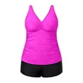 thumbnail image 4 of FASHOFT Plus Size Swimsuit for Women Tummy Control 2 Piece Tankini Bathing Suit V Neck Tankini Top with Floral Shorts Beach Poor Swimwear Hot Pink 20W, 4 of 5