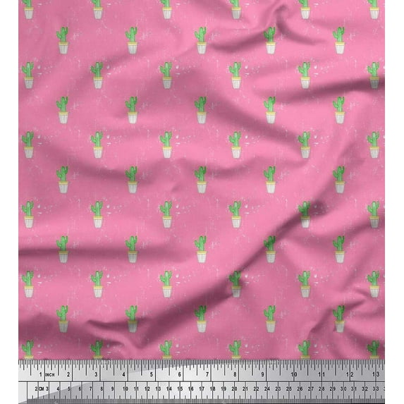 Soimoi Rayon Crepe Fabric Pot & Cactus Tree Print Fabric by The Yard 46 Inch Wide