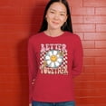 thumbnail image 4 of Better Together Women's Long Sleeve T-shirt Vintage Retro Boho Style 70s Floral Vibe Hippie Peace Love Friendship Bohemian, 4 of 7