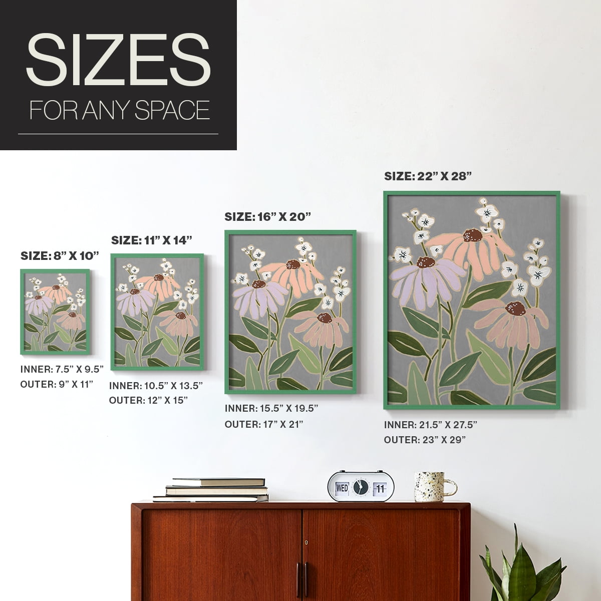 Woodblock Floral I Framed Print - Solid Wood in Single Picture Frame Solid Wood 2 Framed Print