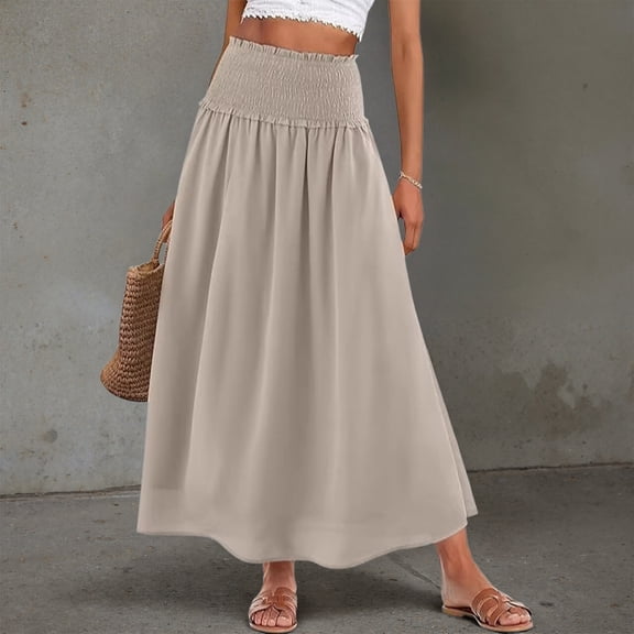 Skirts for Women Elegant Solid Color Casual Skirt with Elastic Waist for Everyday Wear and Travel Versatile Women's Skirt for Summer Style Khaki XXL