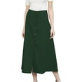 thumbnail image 2 of Women's Cotton A-line Button Front High Waist Front Slit Knee Length Skirt, Color : Bottle Green, Size: L, 2 of 6