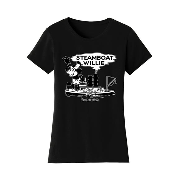 Womens Steamboat Willie T-Shirt - Vintage 1928 Cartoon Shirt, Black 3X-Large