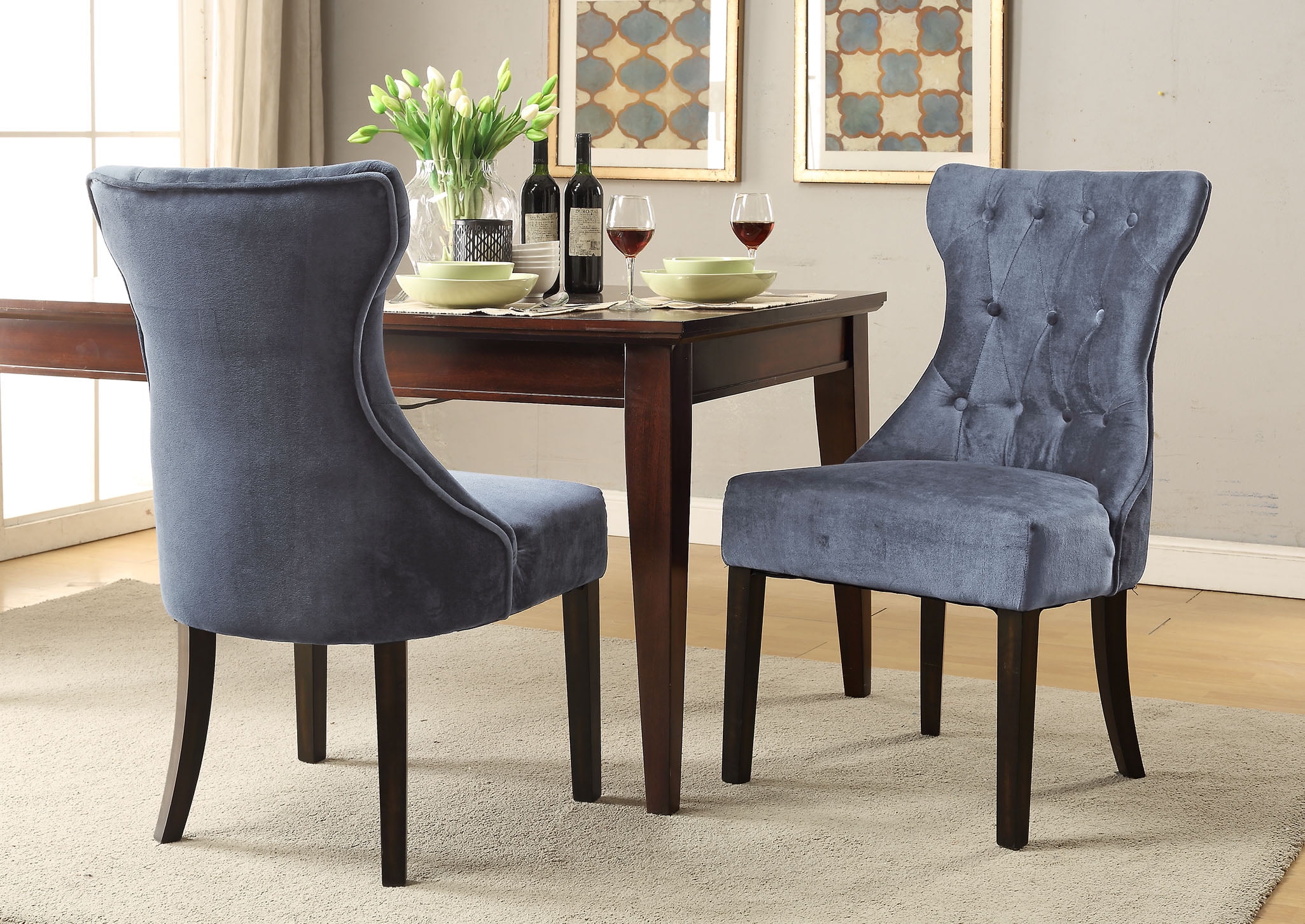 Chic Home Bronte Velvet Dining Chair with Tapered Rubberwood Legs, Set