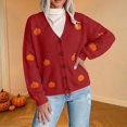 thumbnail image 2 of Women's Pumpkin Knit Cardigan, Long Sleeve Open Front Knitted Sweater, Fall Outwear Coat Tops, Kawaii Y2K Cute Funny Button Sweaters Fall Winter Causal Coat Cozy Loungewear, 2 of 4