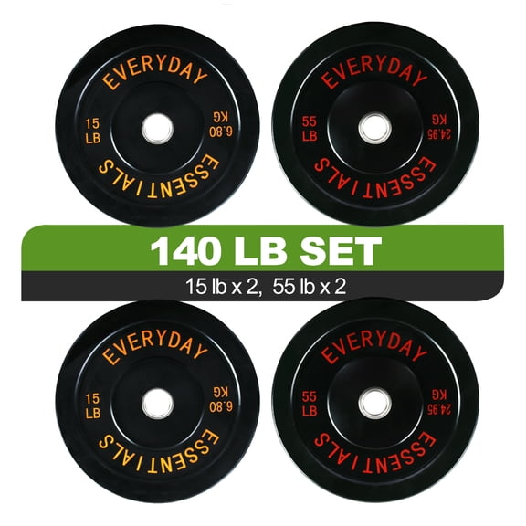 FlexWave 140LB Olympic Bumper Plate Set, 2-Inch Rubber Weight Plates with Steel Hub for Strength Training & Home Gym