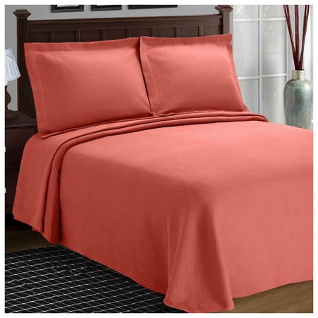 Solitaire 100% Cotton Jacquard MatelassÃÂ© Bedspread Set Coral / Twin