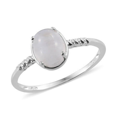 Peach Moonstone Ring - Solitaire Ring 925 Sterling Silver Oval Rainbow Moonstone