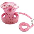 thumbnail image 1 of Arnés y correa de chaleco de malla ajustable para mascotas con linda campana para cachorros, perros y gatos pequeños y medianos, fresa rosa, S: cofre 9.5-14quot; Feliz Sencillez, 1 of 5