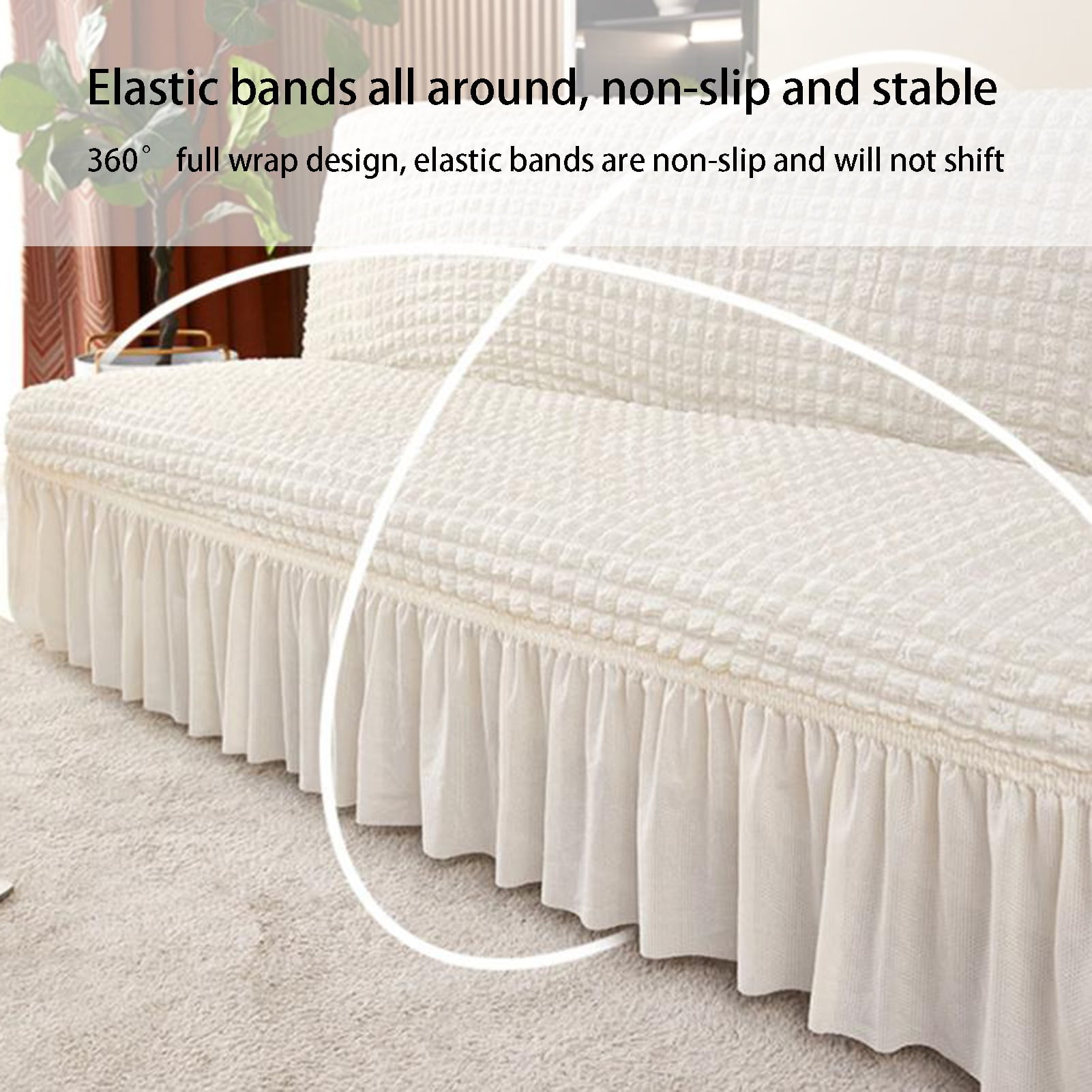 Elastic Sofa Cover with Skirt Armless Sofa Cover Stretch Non-Slip Stretch Washable Protective Cover