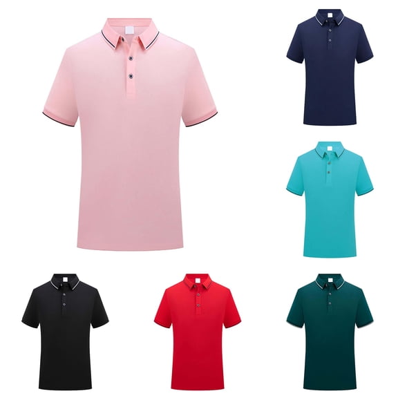 Zylarhe Men's Polo Shirts, Men's Classic Short Sleeve Shirt for Casual Wear Pink XXXXL