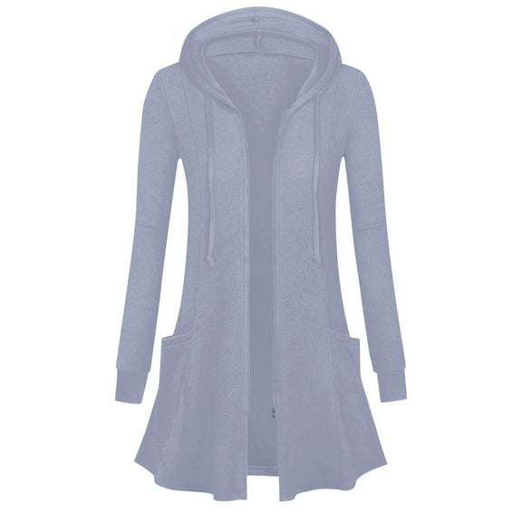 Womens Zip up Hoodie Open Front Long Jacket Coats Ruffle Hem Casual Sweatshirts Flowy Lightweight Cardigan New Women's Fashion Fall Jacket Light Blue L