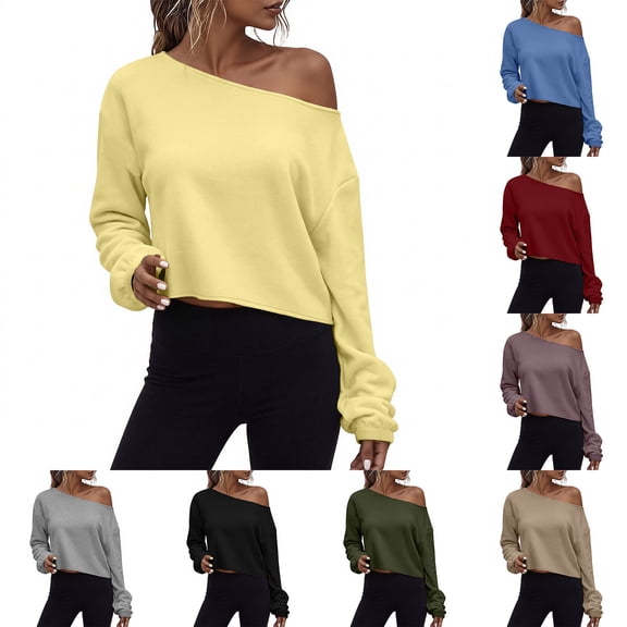 NominalSnug Cropped Sweatshirts for Women off Shoulder Long Sleeve Crop Top Fall Pullover Tops