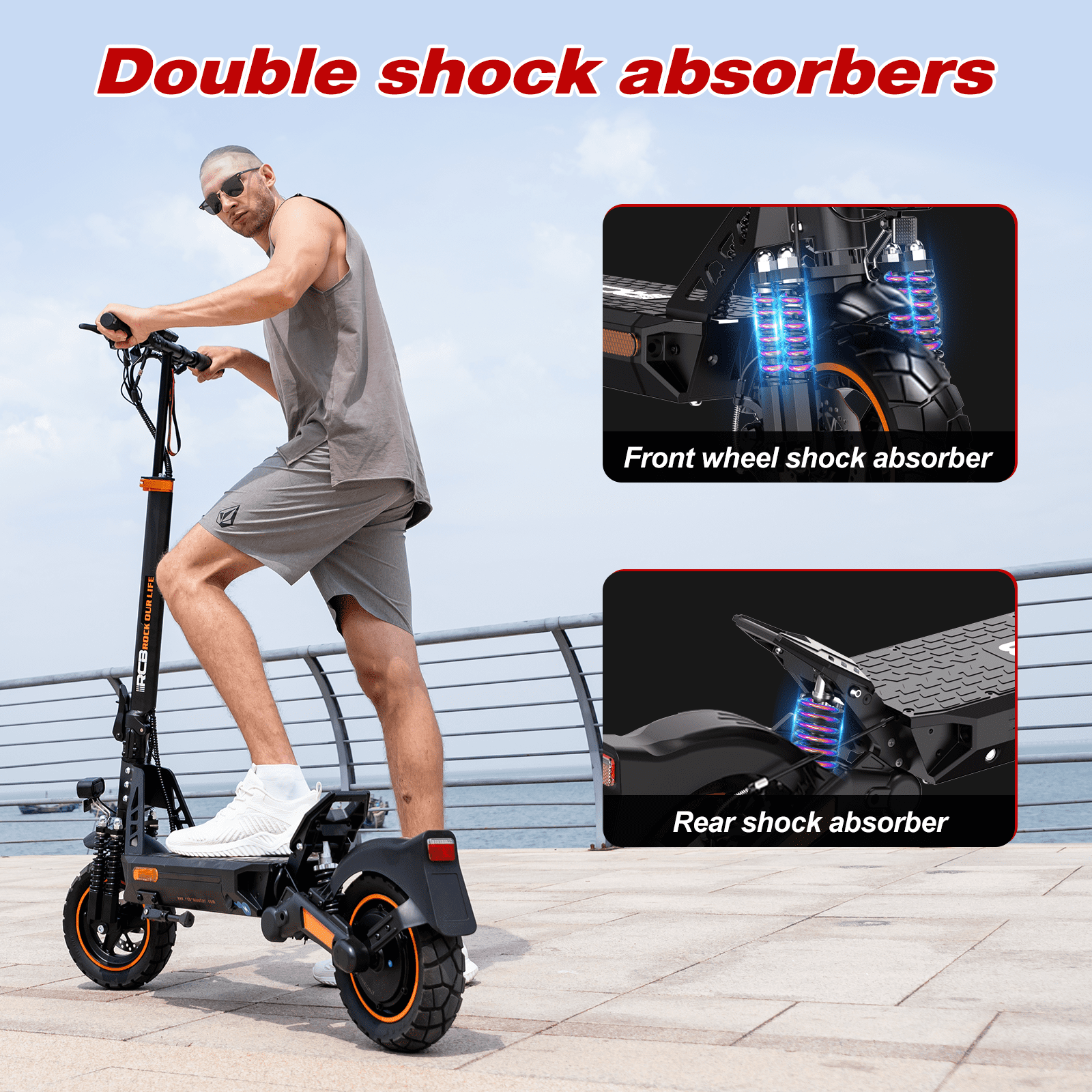 RCB D5PRO Electric Scooter Adult,1600W Peak Motor, 48V27Ah Battery, Up to 80 Miles Range, 10"Anti-Flat Off-Road Tires, Dual Brakes&Dual Suspension, Foldable Commuter Scooter with App & NFC