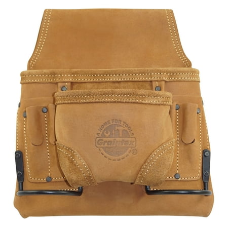 

Graintex 8 Pocket Nail & Tool Pouch Top Grain Oil Tanned Leather for Framers Constructors Electricians Plumbers Handyman