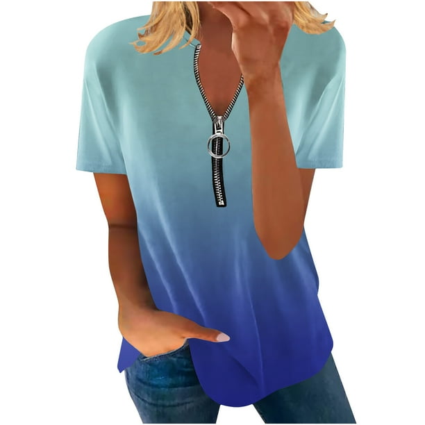 Blusa informal con cuello en V y manga corta con estampado de verano para mujer con estilo OAVQHLG3B Store lin121212