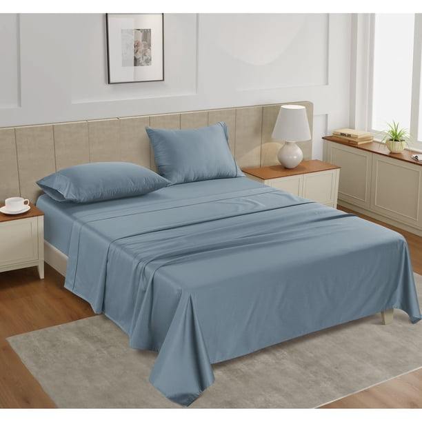Casa Platino Sábanas de Tamaño Individual – Sábanas Refrescantes 100% Algodón de 450 Hilos, Ropa de Cama de Hotel de Lujo, Acabado Satinado, Duraderas y Cómodas para un Sueño Reparador – Azul Francés