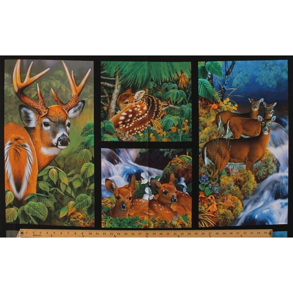 23.25" X 44" Panel North American Wildlife Whitetail Deer Multicolor Cotton Fabric Panel (AJQD-18460-268NATURE)