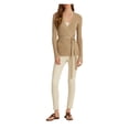 thumbnail image 3 of LAUREN RALPH LAUREN Womens Beige Ribbed Long Sleeve Surplice Neckline Wrap Cardigan M, 3 of 3