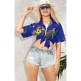 thumbnail image 3 of HAPPY BAY Women's Casual Beach Hawaiian Blouse Shirt Hawaii Blouses Short Sleeve Dress Tops Tee Button Down Shirts for Women XXL Leaves, Blue, 3 of 5