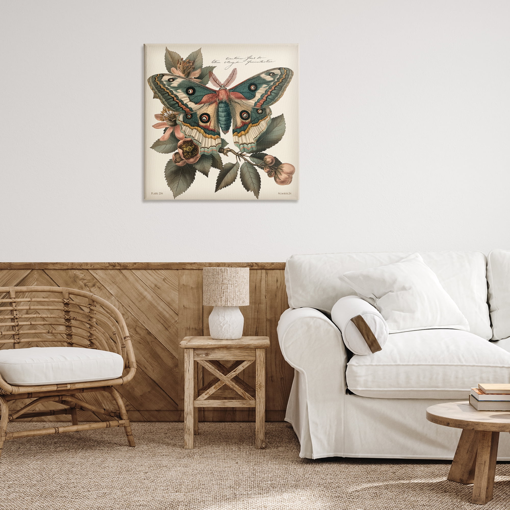 Stupell Industries Green Patterned Moth Animals Painting Wrapped Canvas Art Print Wall Art, 30 x 30