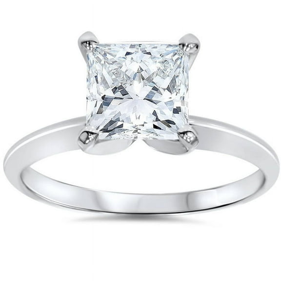 Empire Jewel Stamped 14K Silver Diamond Wedding Ring for Women's - Princess Cut 1.9 Ct Lab Created Diamond Ring - Anniversary Gifts - Simple Diamond Ring for Women's - Proposal Engagement Rings