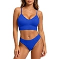 thumbnail image 6 of VBTAPA Womens Workout Sets Spaghetti Straps Sports Bra with High Waisted Panties 2 Piece Bikini Lingerie Set Gym Yoga Active Wear Matching Sets Blue L, 6 of 7
