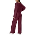 thumbnail image 4 of CHUMUD Two Piece Sets for Women Petite Wide Leg Pants Set Summer Outfits Long Sleeve Top Trousers Lounge Matching Sets Casual Going Out, 4 of 6