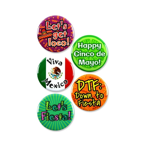 5 Pack - Cinco De Mayo Celebration Pinback Buttons - 2.25 Inch