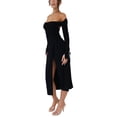 thumbnail image 3 of Txlixc Vestido de mujer, cuello cuadrado sólido, manga larga, vendaje de espalda abierta Txlixc  moda, 3 of 7