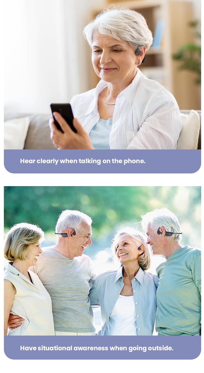 Bone Conduction Hearing and BT Headphones, Open Ear, Built-in microphone, Hearing Assistance, Bluetooth