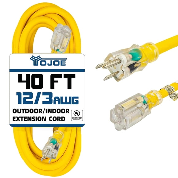 Cable de extensión YOJOE, calibre 12, 40 pies, 15 A, 125 V, interior/exterior
